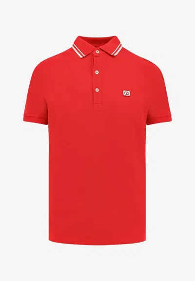 Valentino Vlogo Patch Cotton Piqué Polo Shirt In Red