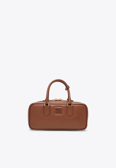 Miu Miu Large Arcadie Leather Top Handle Bag In Brown