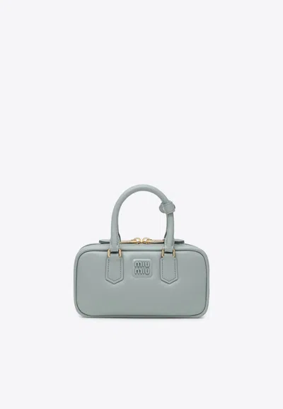 Miu Miu Mini Arcadie Leather Top Handle Bag In Blue