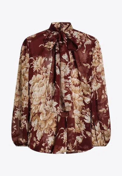 Dolce & Gabbana Chiffon Shirt With Rose Print In Multi