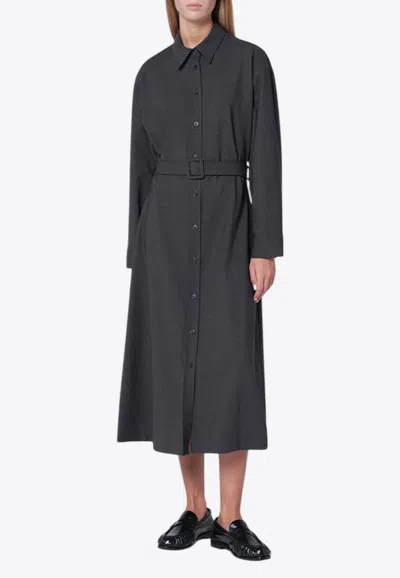 P.a.r.o.s.h . Anthracite Grey Belted Shirt Dress In Gray