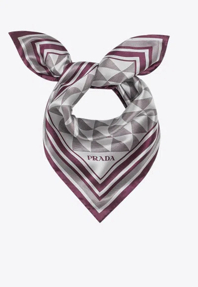 Prada Geometric Patterned Rectangular Twill Scarf In Multi