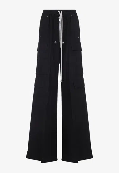 Rick Owens Porterville Wool Cargo Pants With Extra Wide Leg In Black
