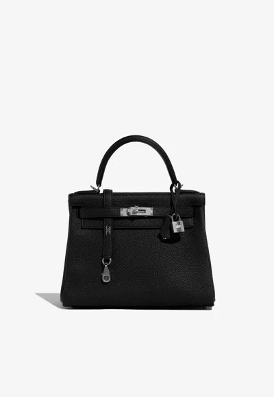 Hermes Kelly 28 Top Handle Bag In Black Togo With Palladium Hardware