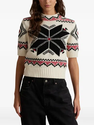 Polo Ralph Lauren Snowflake Mockneck Short-sleeve Sweater In White