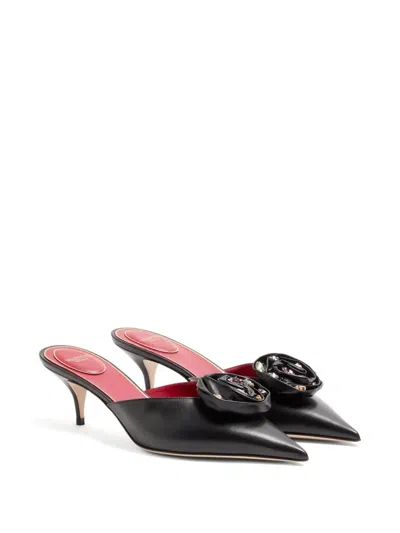 Valentino Spitze Drip Rose Mules 55mm In Black
