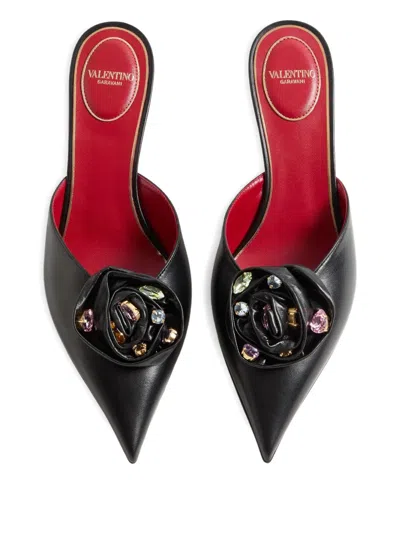 Valentino Spitze Drip Rose Mules 55mm In Black