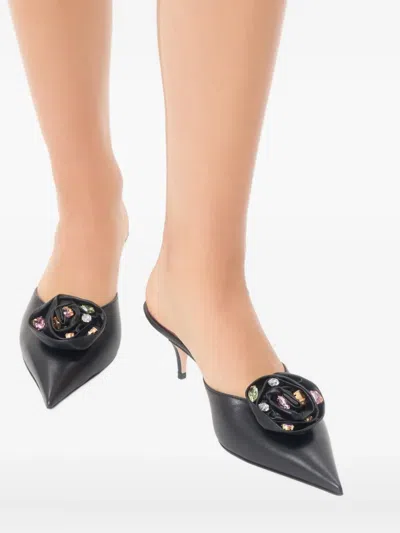 Valentino Spitze Drip Rose Mules 55mm In Black