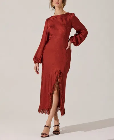 Astr Ilaria Jacquard Midi Dress In Rust In Burgundy