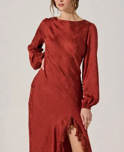 Astr Ilaria Jacquard Midi Dress In Rust In Burgundy