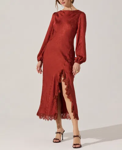 Astr Ilaria Jacquard Midi Dress In Rust In Burgundy
