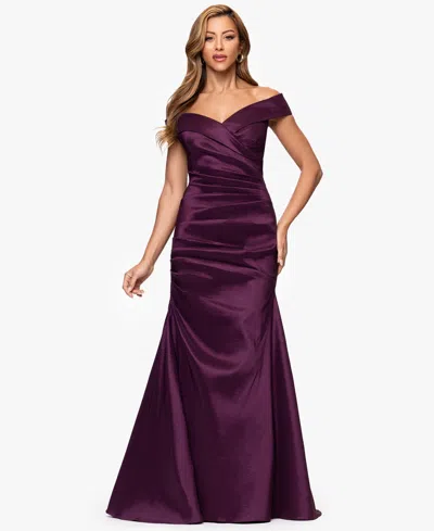 Xscape Women's Off The Shoulder Neck Long Dress In Purple