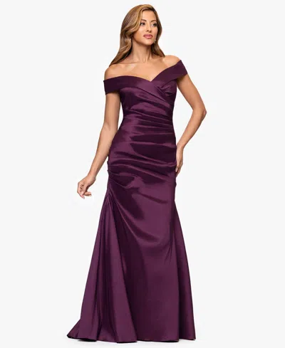 Xscape Women's Off The Shoulder Neck Long Dress In Purple
