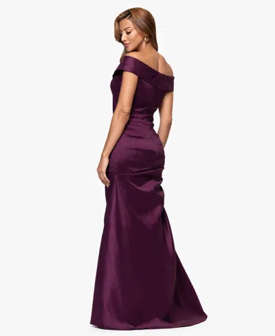 Xscape Women's Off The Shoulder Neck Long Dress In Purple