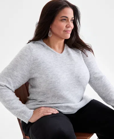 Style & Co Plus Size Hooded Luxsoft Sweater, Macy's Exclusive In Gray