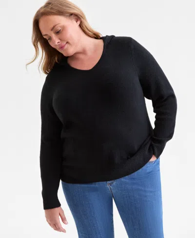 Style & Co Plus Size Hooded Luxsoft Sweater, Macy's Exclusive In Black