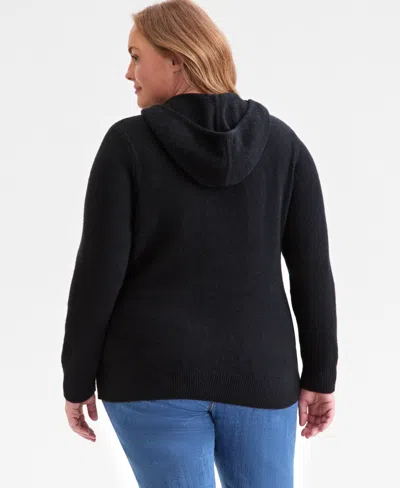 Style & Co Plus Size Hooded Luxsoft Sweater, Macy's Exclusive In Black