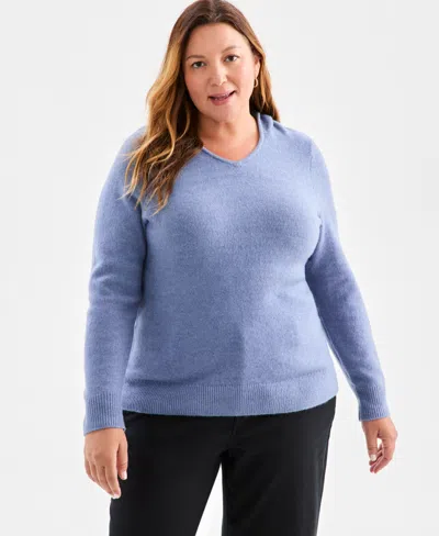 Style & Co Plus Size Hooded Luxsoft Sweater, Macy's Exclusive In Blue