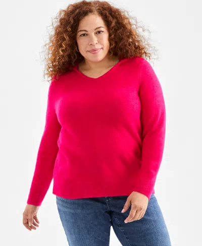 Style & Co Plus Size Hooded Luxsoft Sweater, Macy's Exclusive In Pink