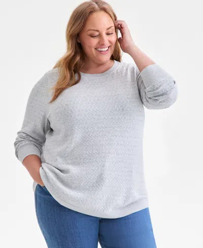 Style & Co Plus Size Cotton Color-block Crewneck Sweater, Macy's Exclusive In Gray