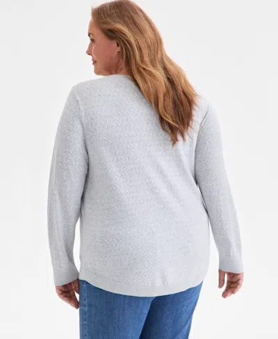 Style & Co Plus Size Cotton Color-block Crewneck Sweater, Macy's Exclusive In Gray