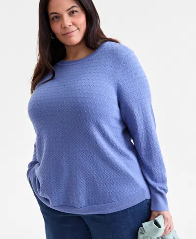 Style & Co Plus Size Cotton Color-block Crewneck Sweater, Macy's Exclusive In Blue