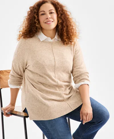 Style & Co Plus Size Luxsoft Tunic Sweater, Macy's Exclusive In Brown