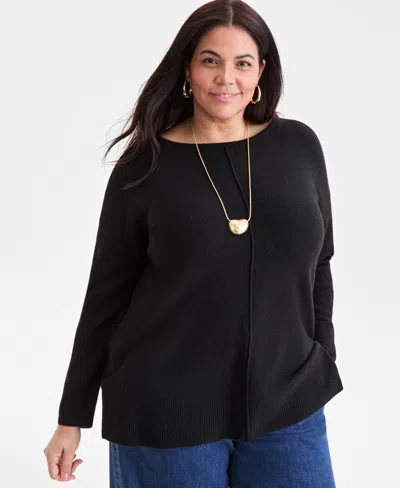 Style & Co Plus Size Luxsoft Tunic Sweater, Macy's Exclusive In Black