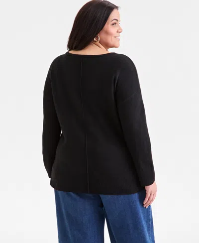Style & Co Plus Size Luxsoft Tunic Sweater, Macy's Exclusive In Black