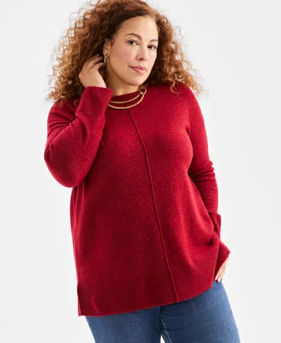 Style & Co Plus Size Seam-front Lux Tunic Sweater, Macy's Exclusive In Red
