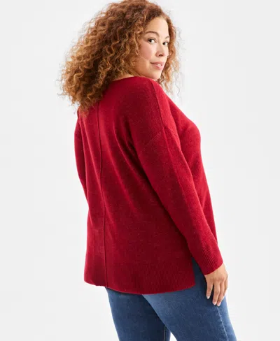 Style & Co Plus Size Seam-front Lux Tunic Sweater, Macy's Exclusive In Red
