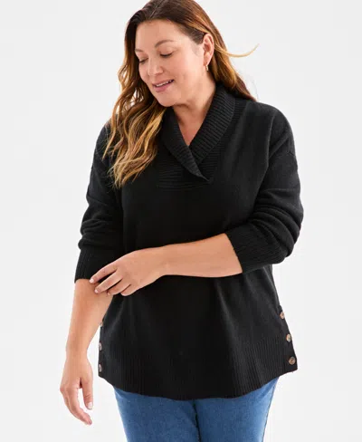 Style & Co Plus Size Solid Shawl-collar Tunic Sweater, Macy's Exclusive In Black