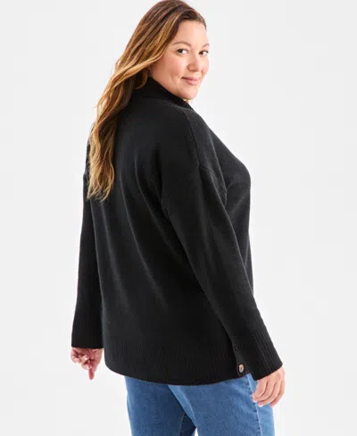 Style & Co Plus Size Solid Shawl-collar Tunic Sweater, Macy's Exclusive In Black