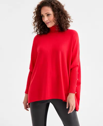 Jm Collection Women's Poncho Turtleneck Sweater, Regular & Petite, Created For Macy's In Red