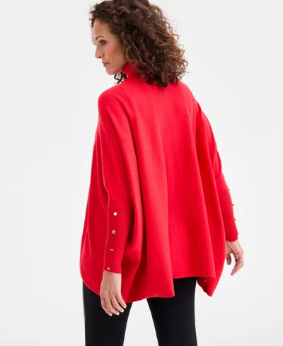 Jm Collection Women's Poncho Turtleneck Sweater, Regular & Petite, Created For Macy's In Red