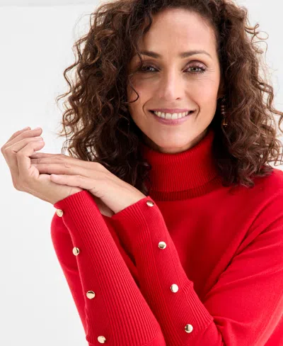 Jm Collection Women's Poncho Turtleneck Sweater, Regular & Petite, Created For Macy's In Red