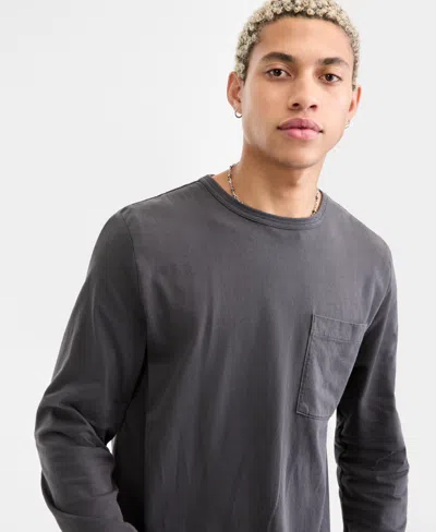 Sun + Stone Men's Long-sleeve Cotton T-shirt, Macy's Exclusive In Gray