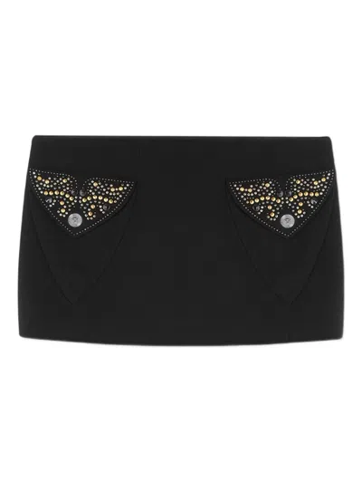 Versace Embellished-pocket Mini Skirt In Brown