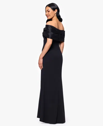 Betsy & Adam Off The Shoulder Scuba Crepe & Organza Sheath Gown In Black