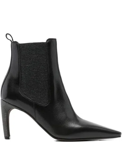Brunello Cucinelli Leather Stiletto Heel Ankle Boots In Black