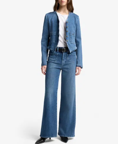 7 For All Mankind Collarless Jacket In Blue