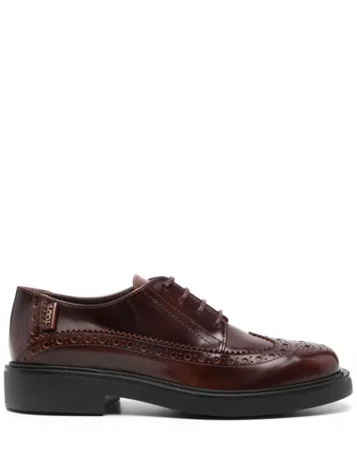 Tod's Logo-tag Leather Brogues In Brown