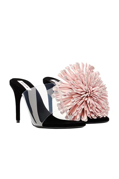 Alaïa Plexi Asymmetric Leather Flower Sandals In Multi