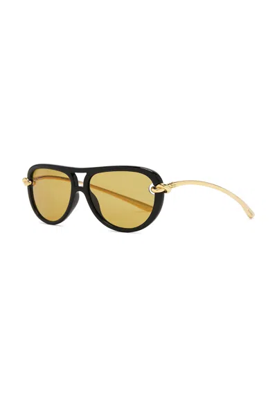 Bottega Veneta Bv1418s Signature Icons 001 Black Gold Yellow Sunglasses In Multi