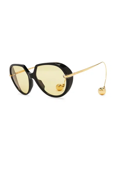 Bottega Veneta Round-frame Acetate Sunglasses In Black