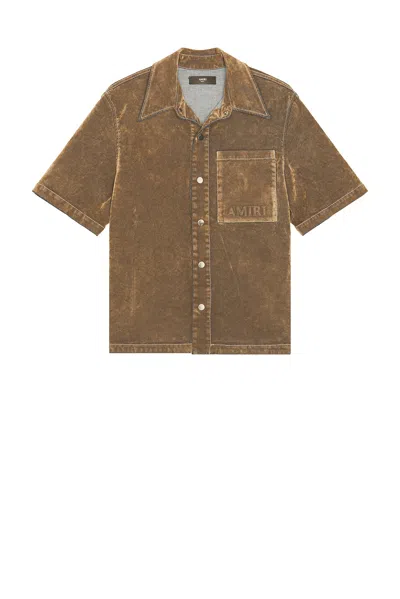 Amiri Velvet Camp Shirt In Brown