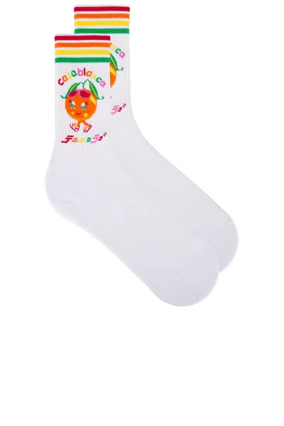 Casablanca White Kawaii Orange Socks In White