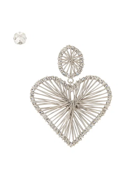 Isabel Marant Heart Shaped Wire Design Crystal Earrings In Metallic