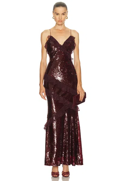 Loveshackfancy Rialto Sequined Maxi Dress In Burgundy