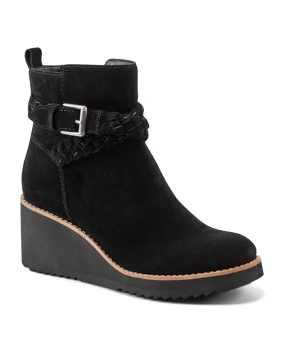 Earth Women's Chace Buckle Strap Wedge Booties In Black